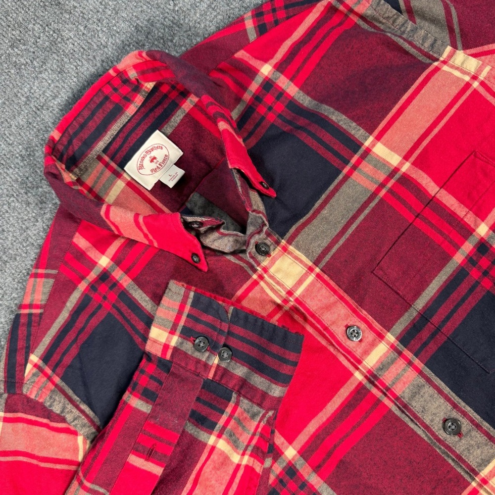 Brooks Brothers Red Fleece Mens Large Red Plaid Flannel Button Down Shirt #4416